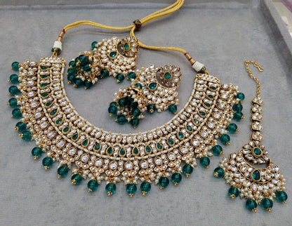 Gold Rama green Kundan necklace nili indian jewellery Set