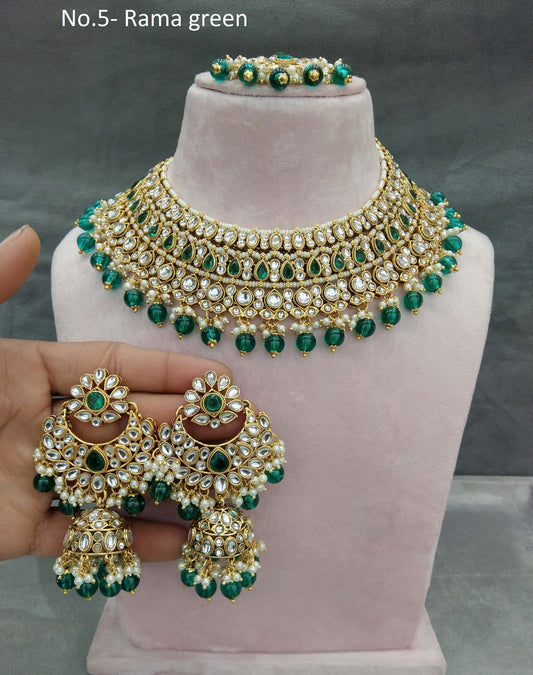 Gold Rama green Kundan necklace nili indian jewellery Set