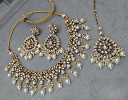 Indian jewellery/ Gold white kundan necklace set Indian hichi Jewellery