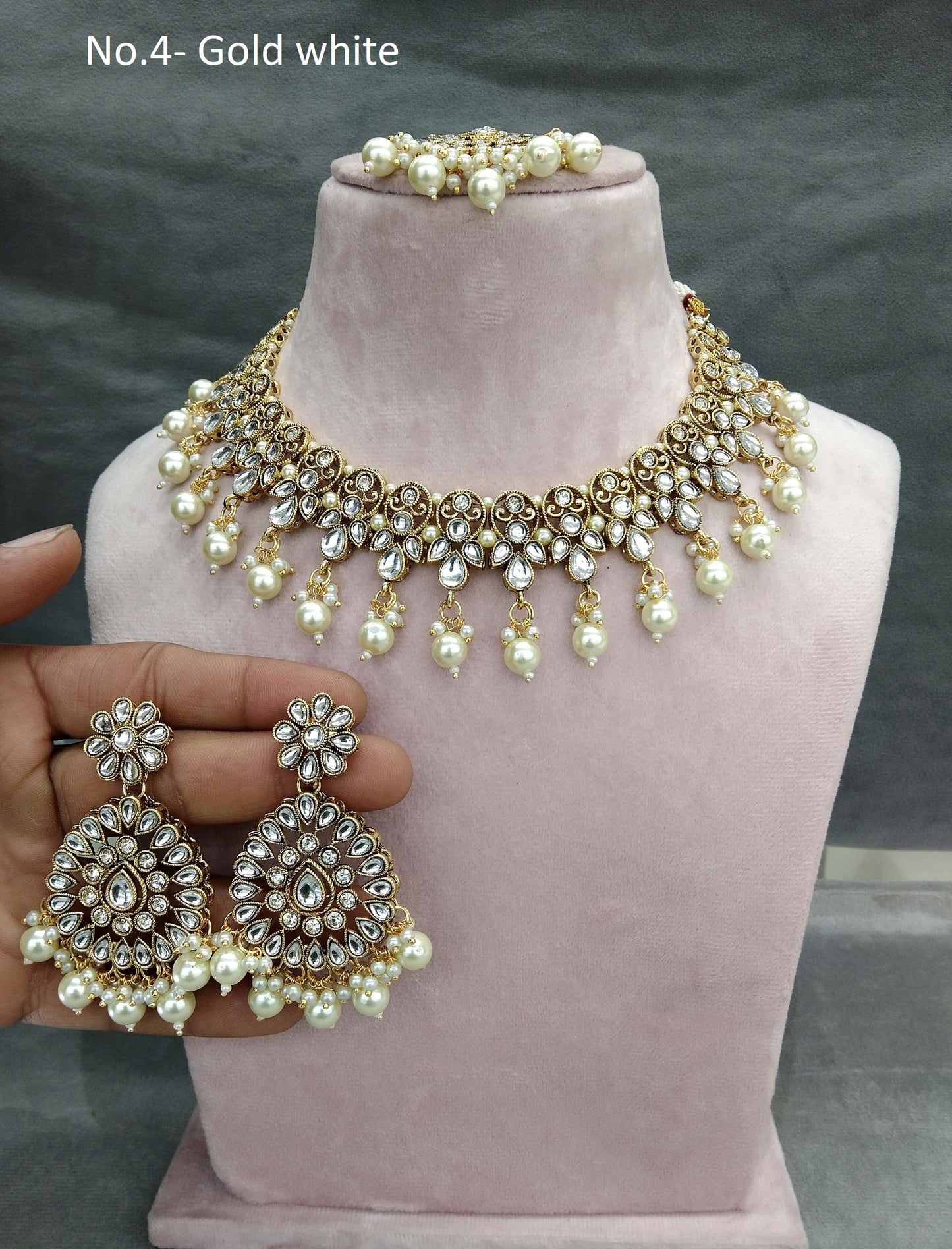 Indian jewellery/ Gold white kundan necklace set Indian hichi Jewellery