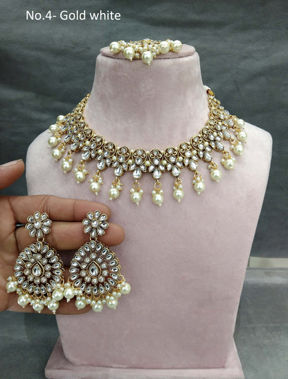 Indian jewellery/ Gold white kundan necklace set Indian hichi Jewellery