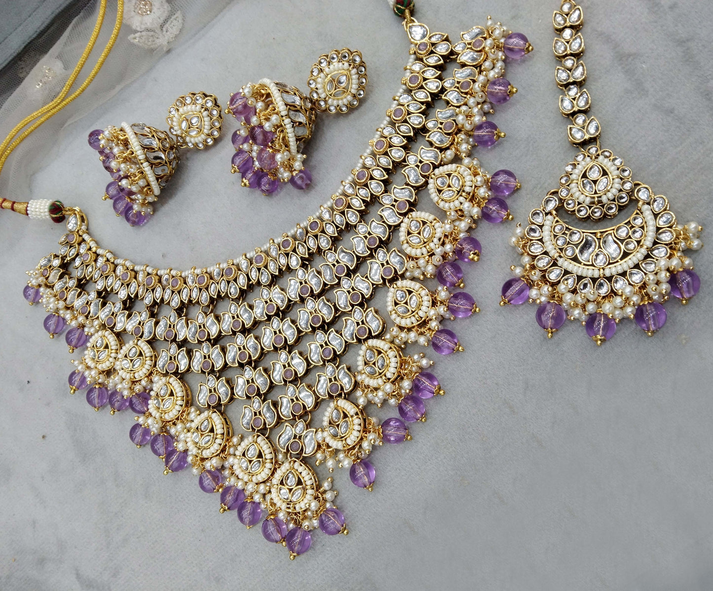 Gold Lavendel Kundan Halskette Indischer Schmuck Timi Sets