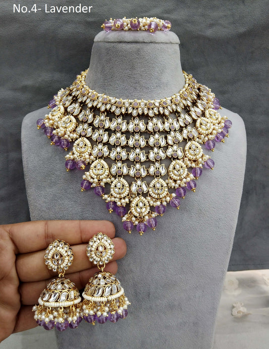 Gold lavender kundan necklace Indian jewellery timi sets