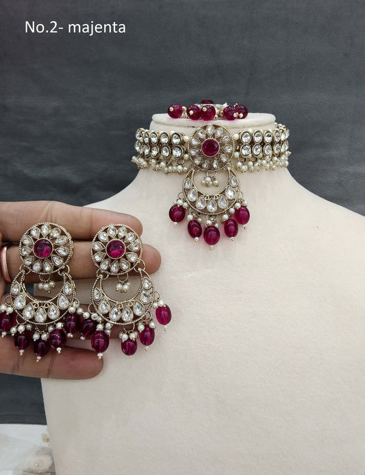 Choker Set / Antique gold majenta choker Jewellery set/Indian kirty choker set