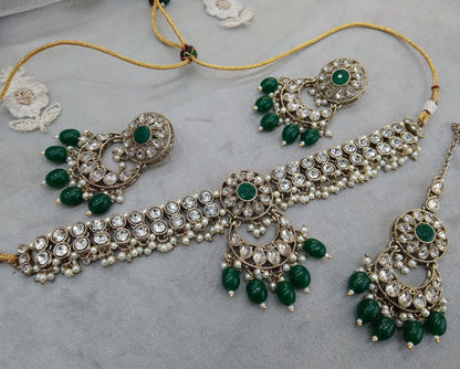Choker Set / Antique gold green choker Jewellery set/Indian kirty choker set