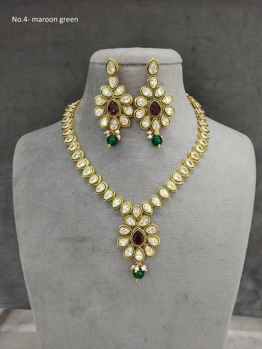 Indian Jewellery/Bridal Gold Kundan maroon green necklace Set Jewellery swaziland