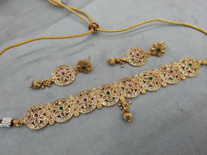 Gold polki ruby green choker Jewellery set/ Gold choker brazil set