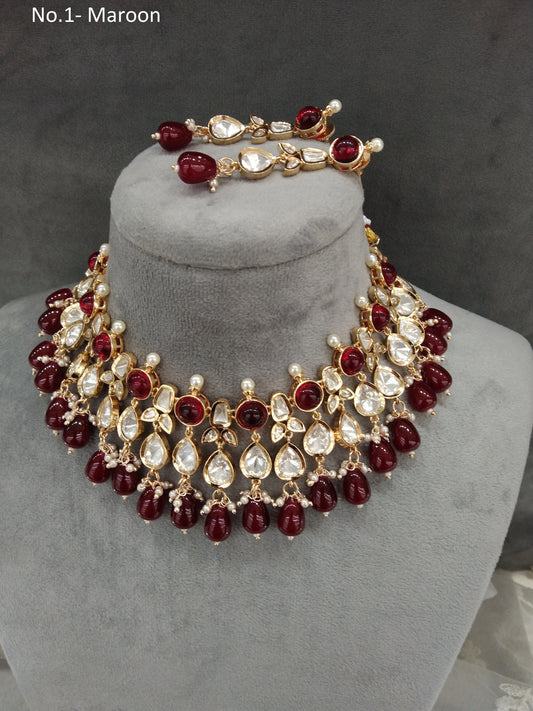 Gold Maroon Kundan necklace Set/ Gold kundan Indian jewellery kundan neena sets
