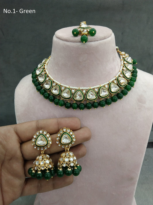 Gold green Kundan Necklace Jewellery  Set/ Gold kundan Indian jewellery kundan aely sets