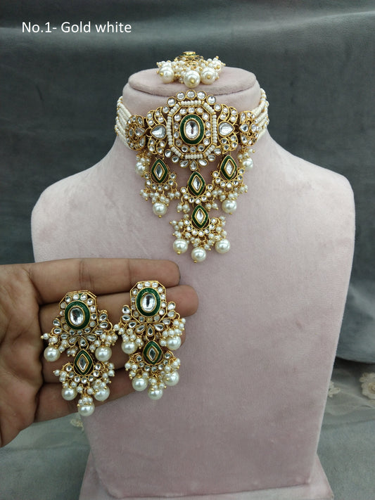 Elfenbein Indischer Schmuck Gold Weiß Kundan Choker Set/ Kundan Choker Kundan Ciylo Set