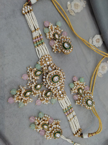 Indian  jewellery Gold sea green pink kundan choker set/ kundan choker kundan ciylo set