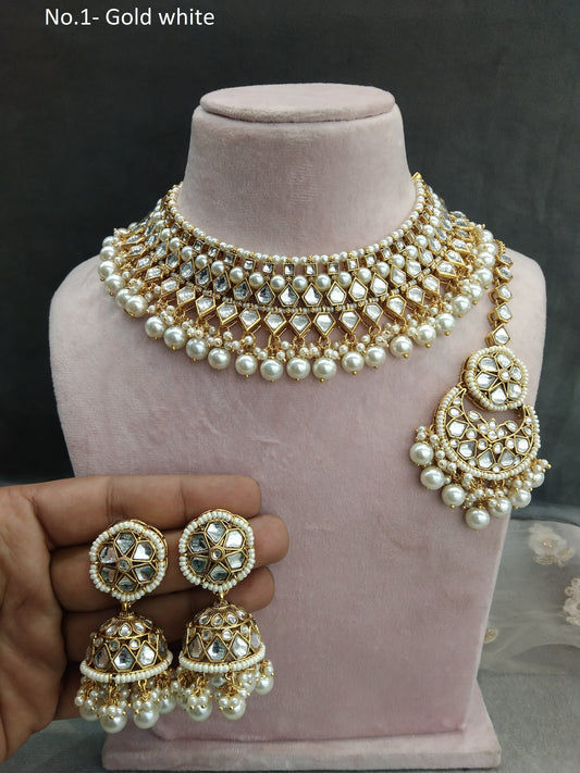 Elfenbein Gold weiße Kundan Halskette Set / Gold Kundan indischen Schmuck Kundan Kiki Sets
