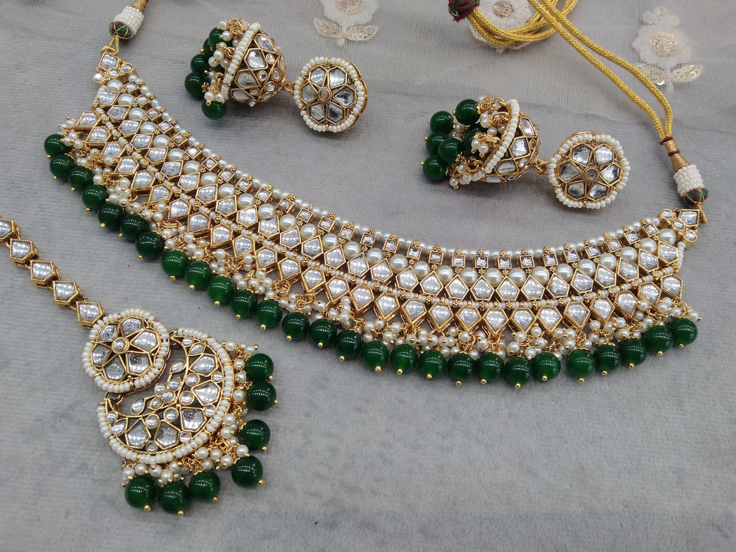 Gold Green Kundan Necklace Jewellery Set/ Gold kundan Indian jewellery kundan kiki sets