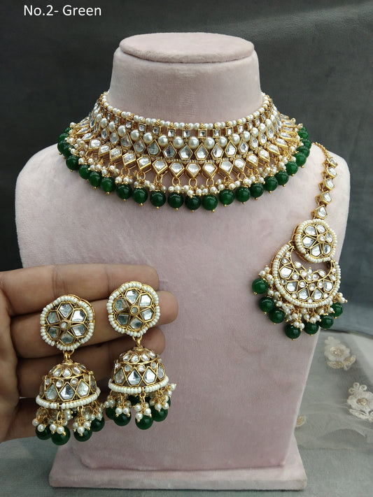 Gold Green Kundan Necklace Jewellery Set/ Gold kundan Indian jewellery kundan kiki sets