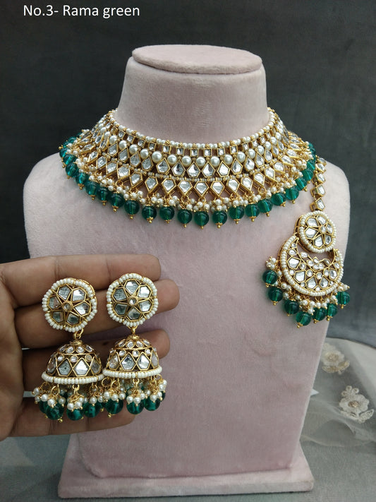 Gold rama green Kundan Necklace Set/ Gold kundan Indian jewellery kundan kiki sets