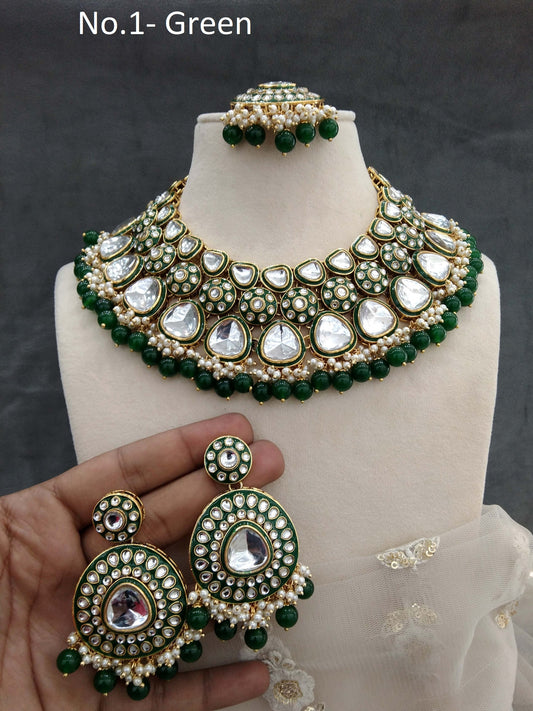 Gold Green Kundan Necklace Jewellery Set/ Gold kundan Indian jewellery kundan kimi sets