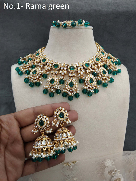 Gold rama green Kundan Necklace Set/ Gold kundan Indian jewellery kundan kevi sets