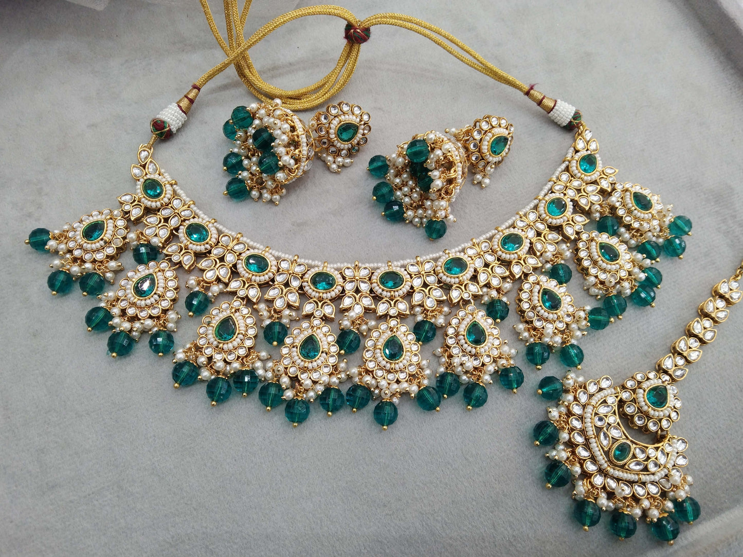 Gold rama green Kundan Necklace Set/ Gold kundan Indian jewellery kundan kevi sets