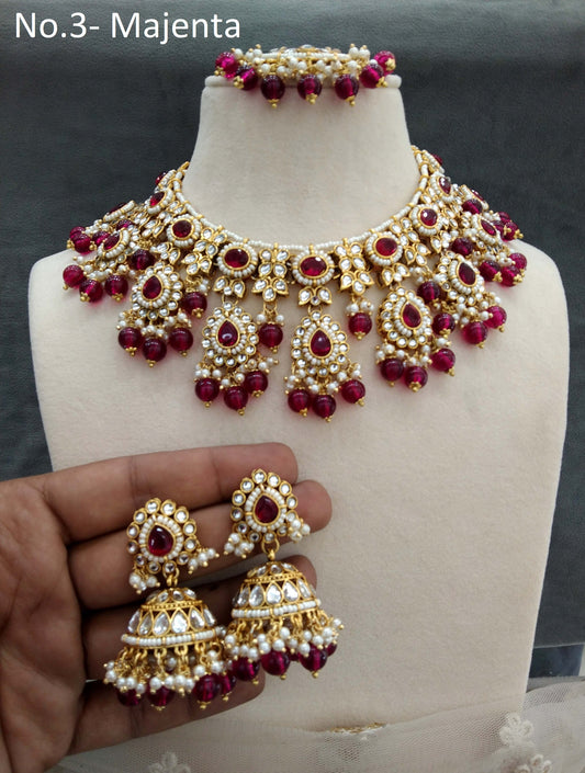 Gold majenta Kundan Necklace Jewellery Set/ Gold kundan Indian jewellery kundan kevi sets