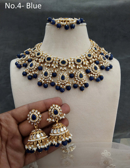 Gold blue Kundan necklace Set/ Gold kundan Indian jewellery kundan kevi sets