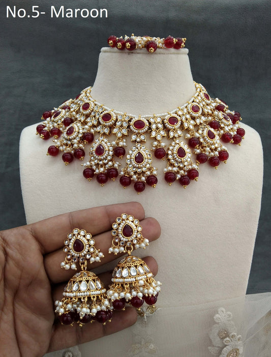 Gold maroon Kundan necklace Jewellery Set/ Gold kundan Indian jewellery kundan kevi sets