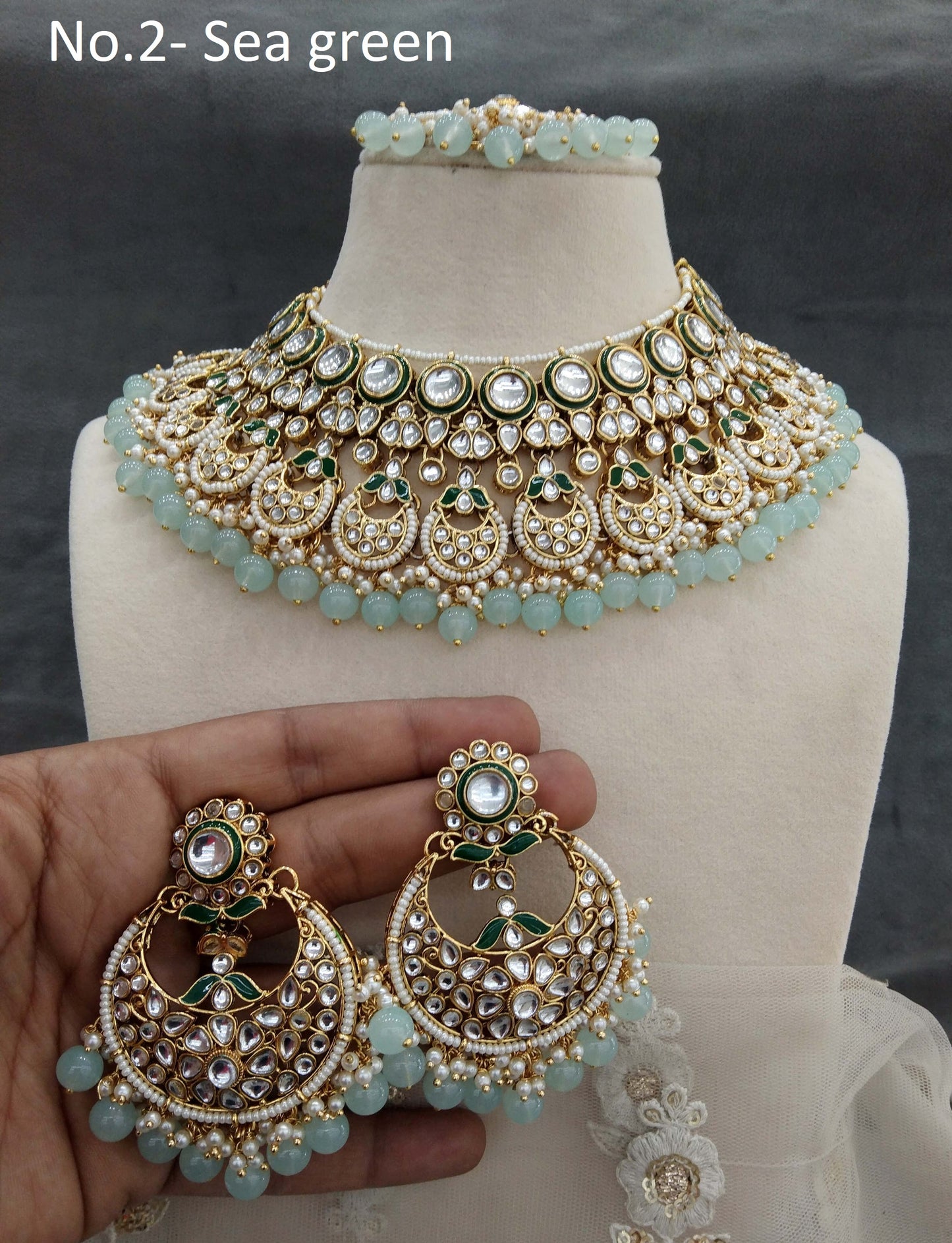 Gold Sea green Kundan necklace Set/ Gold kundan Indian jewellery kundan kivi sets