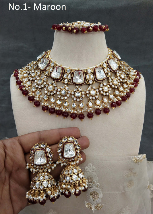 Gold maroon Kundan necklace Jewellery Set/ Gold kundan Indian jewellery kundan diwan sets