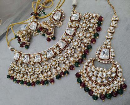 Gold maroon green Kundan necklace Set/ Gold kundan Indian jewellery kundan diwan sets