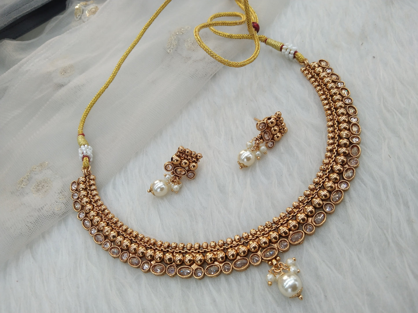 Gold polki necklace set Indian challa Jewellery