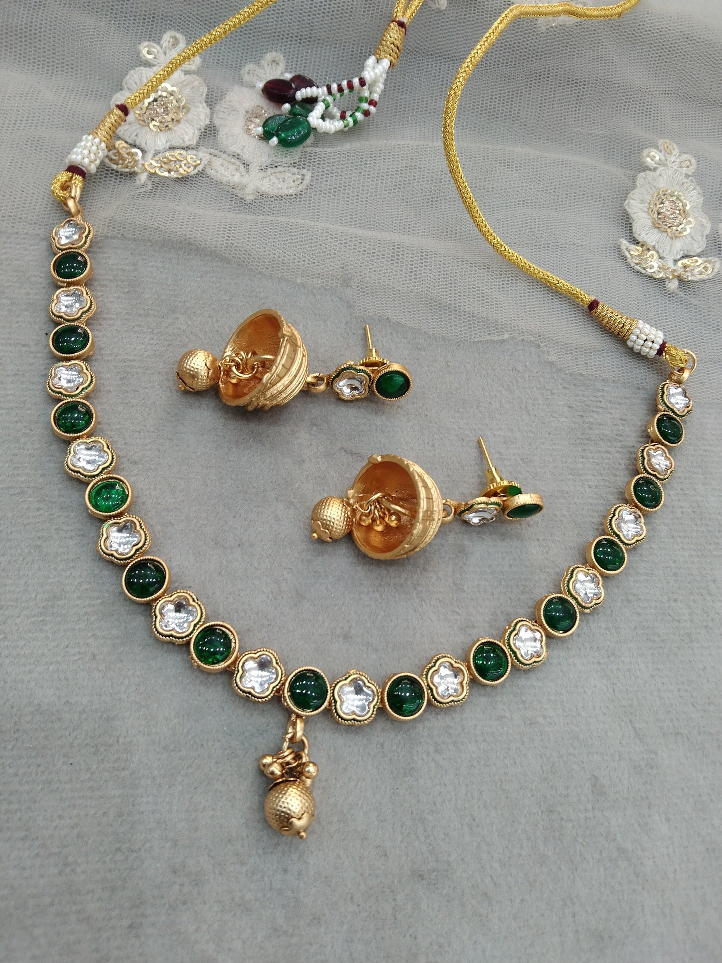 Gold polki necklace set Indian challa Jewellery