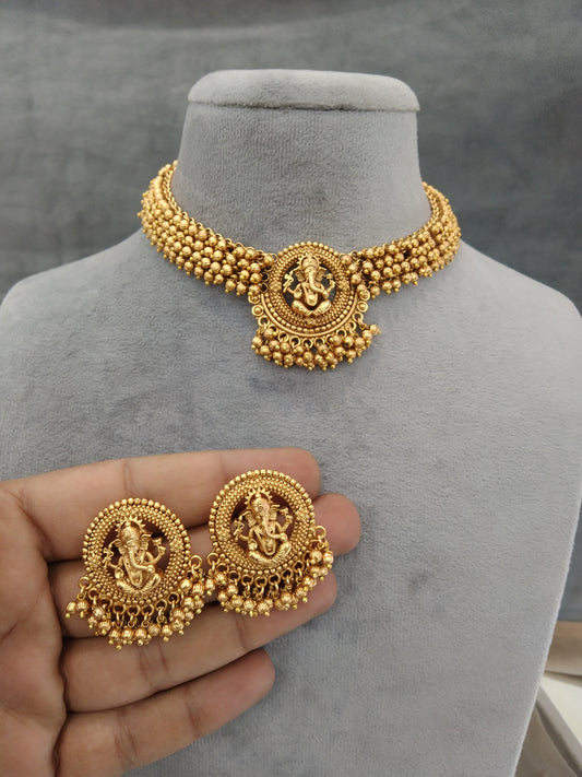 Gold Polki Halskette Set Indischer Selvi Schmuck