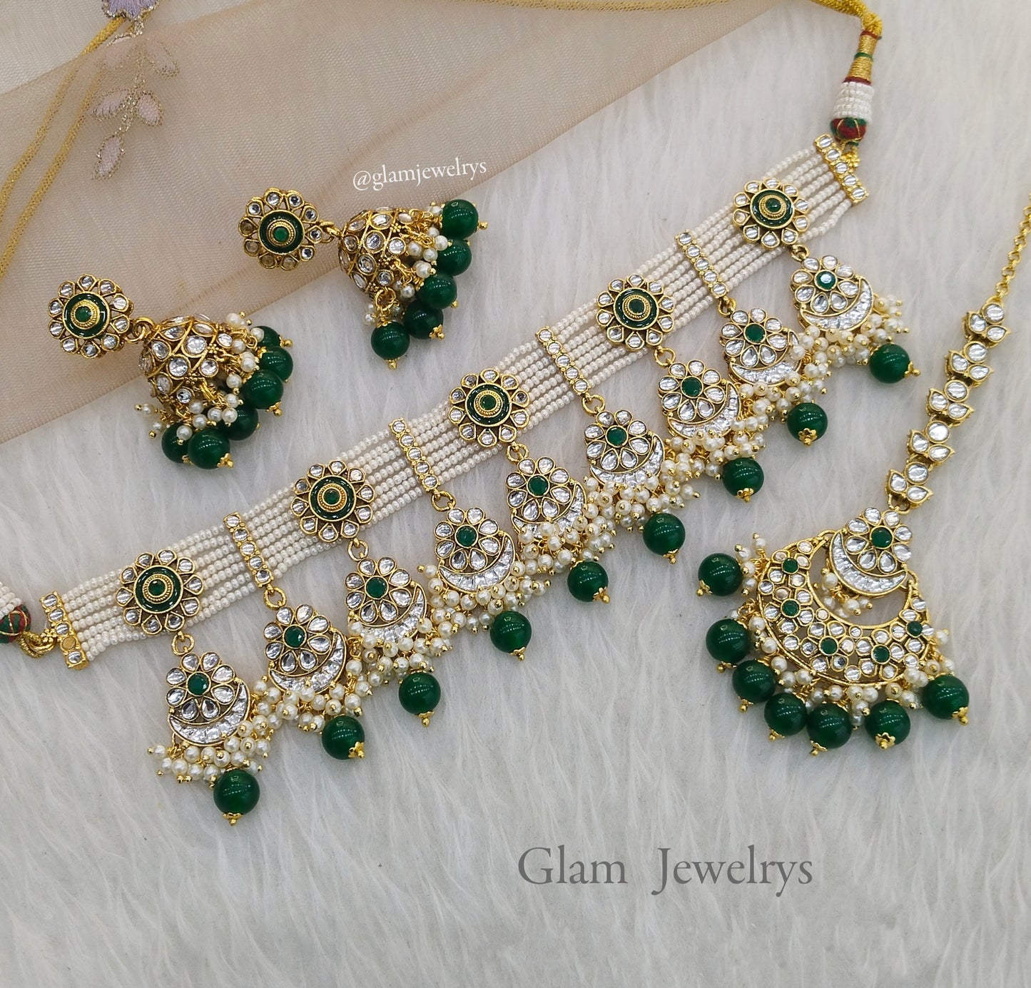 Bridal kundan Choker Set /Green choker set Indian Bollywood Necklace teams Set/