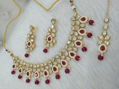 Indian Jewellery/Bridal Gold Ruby Kundan necklace Set Jewellery swaziland