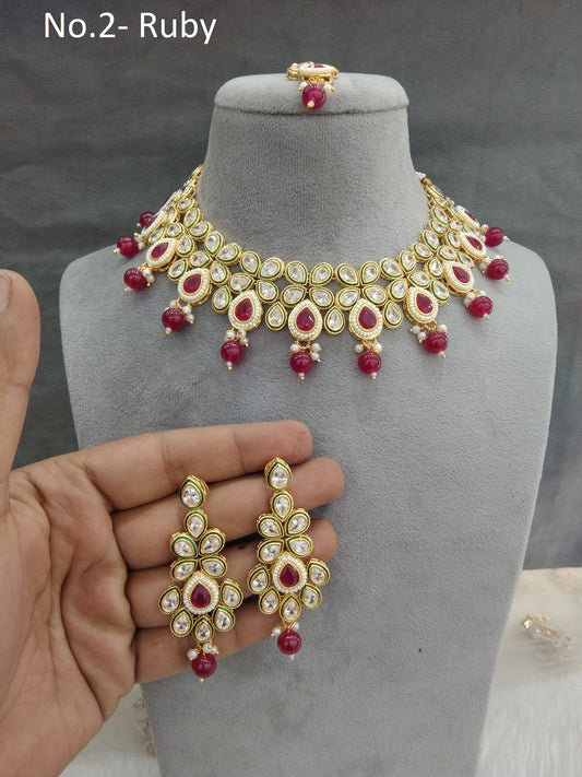 Indian Jewellery/Bridal Gold Ruby Kundan necklace Set Jewellery swaziland