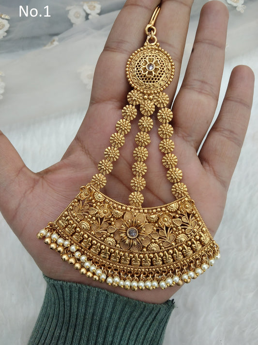 Gold finish Passa Jhumar Jhoomer Headpiece Bridal Passa/Hijab bika tilak Headpiece