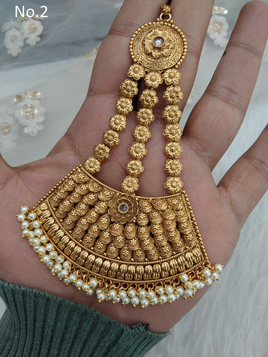 Gold finish Jewellery Passa Jhumar Jhoomer Headpiece Bridal Passa/Hijab bika tilak Headpiece