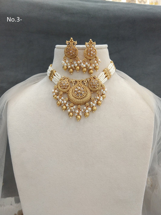 Indian Polki   Jewellery Necklace Set/ Bollywood Style Gold choker set  Finish South Indian bridal rishi Jewellery