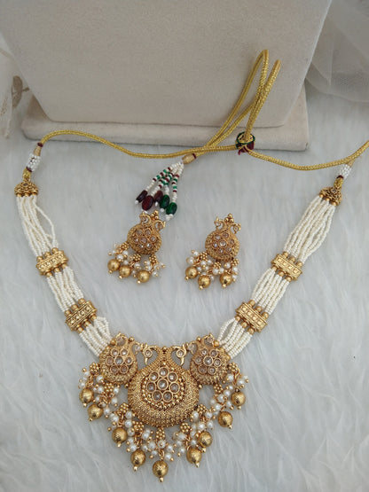 Indian Polki   Jewellery Necklace Set/ Bollywood Style Gold choker set  Finish South Indian bridal rishi Jewellery