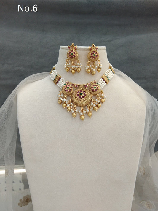 Indian Polki  Jewellery Necklace Set/ Bollywood Style Gold choker set  Finish South Indian bridal rishi Jewellery