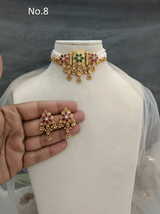Indian Polki  Jewellery Necklace Set/ Bollywood Style Gold choker set  Finish South Indian bridal rishi Jewellery
