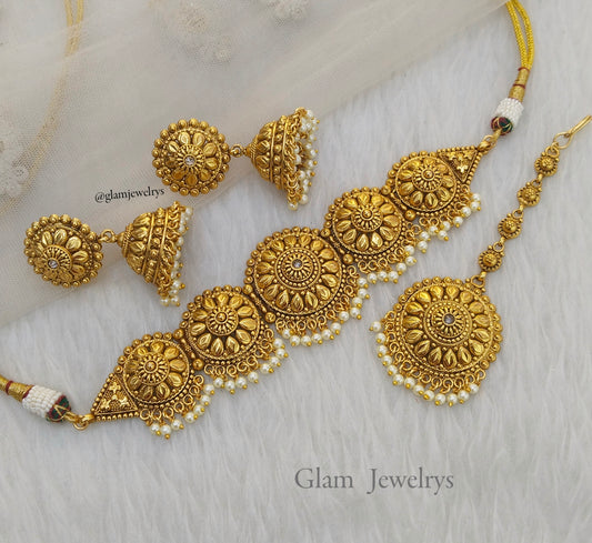 Gold  Polki Choker Indian Punjabi jewellery  Selvi Set