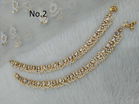 Kundan-Fußkettchen mit Goldfinish, Fußpaar-Armband, indischer Payal, Jhanjar-Schmuck