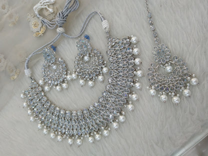 Silver Necklace Set/Bridesmaid necklace Wedding Jewellery zedd set
