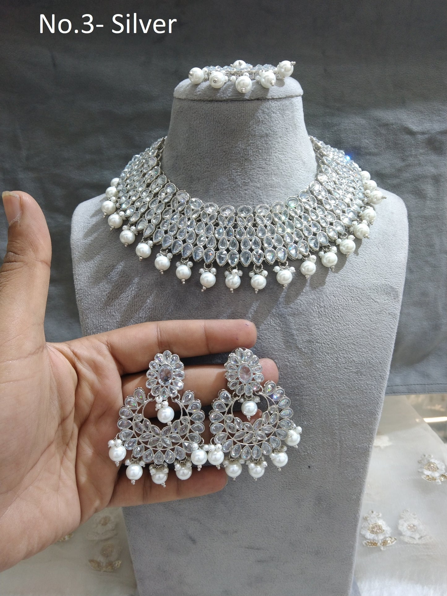 Silver Necklace Set/Bridesmaid necklace Wedding Jewellery zedd set