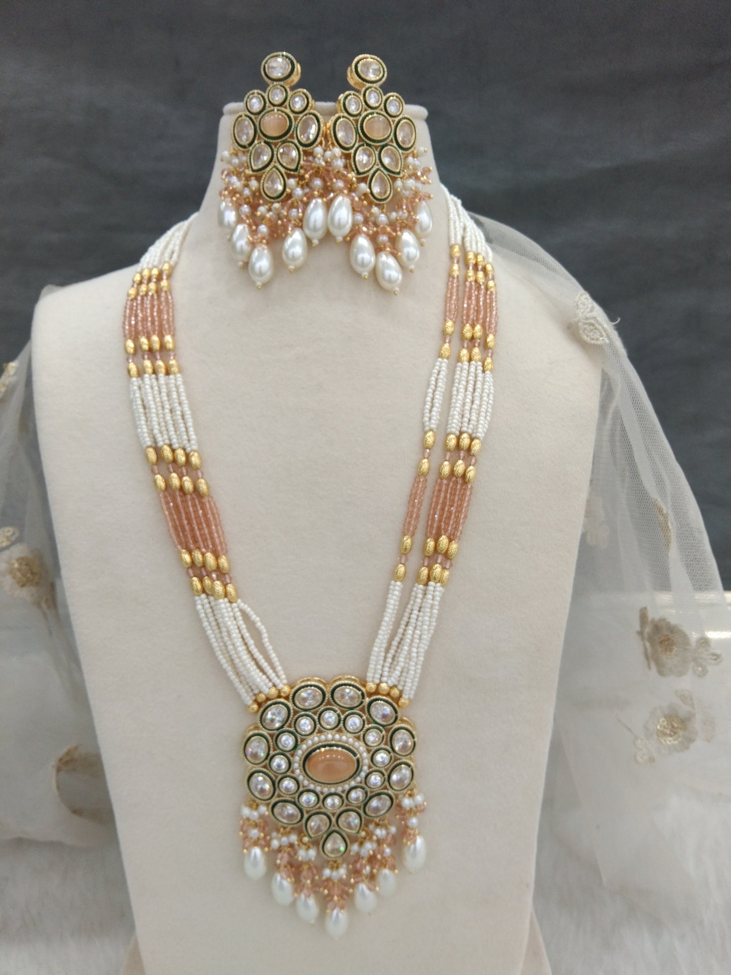 Ivory Gold Rani Haar Necklace Set/Gold Indian Necklace Set/ Indian Jewellery/Muslim Long Necklace sites Set