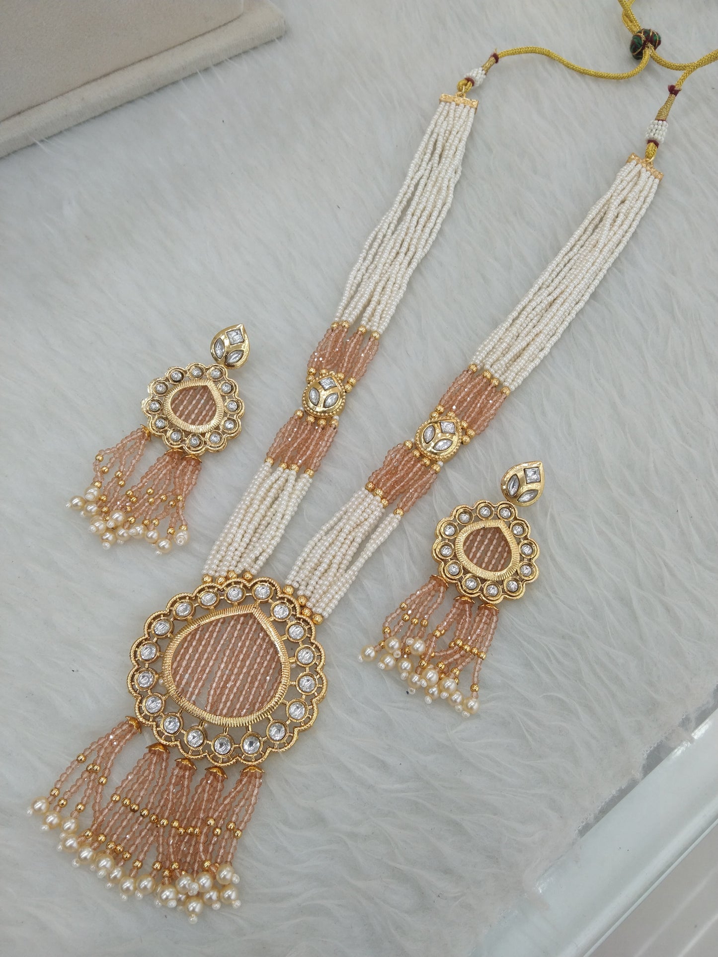 Gold Rani Haar Necklace Jewellery Set/ Ivory Gold Indian Necklace Set/ Indian Jewellery/Muslim Long Necklace sites Set
