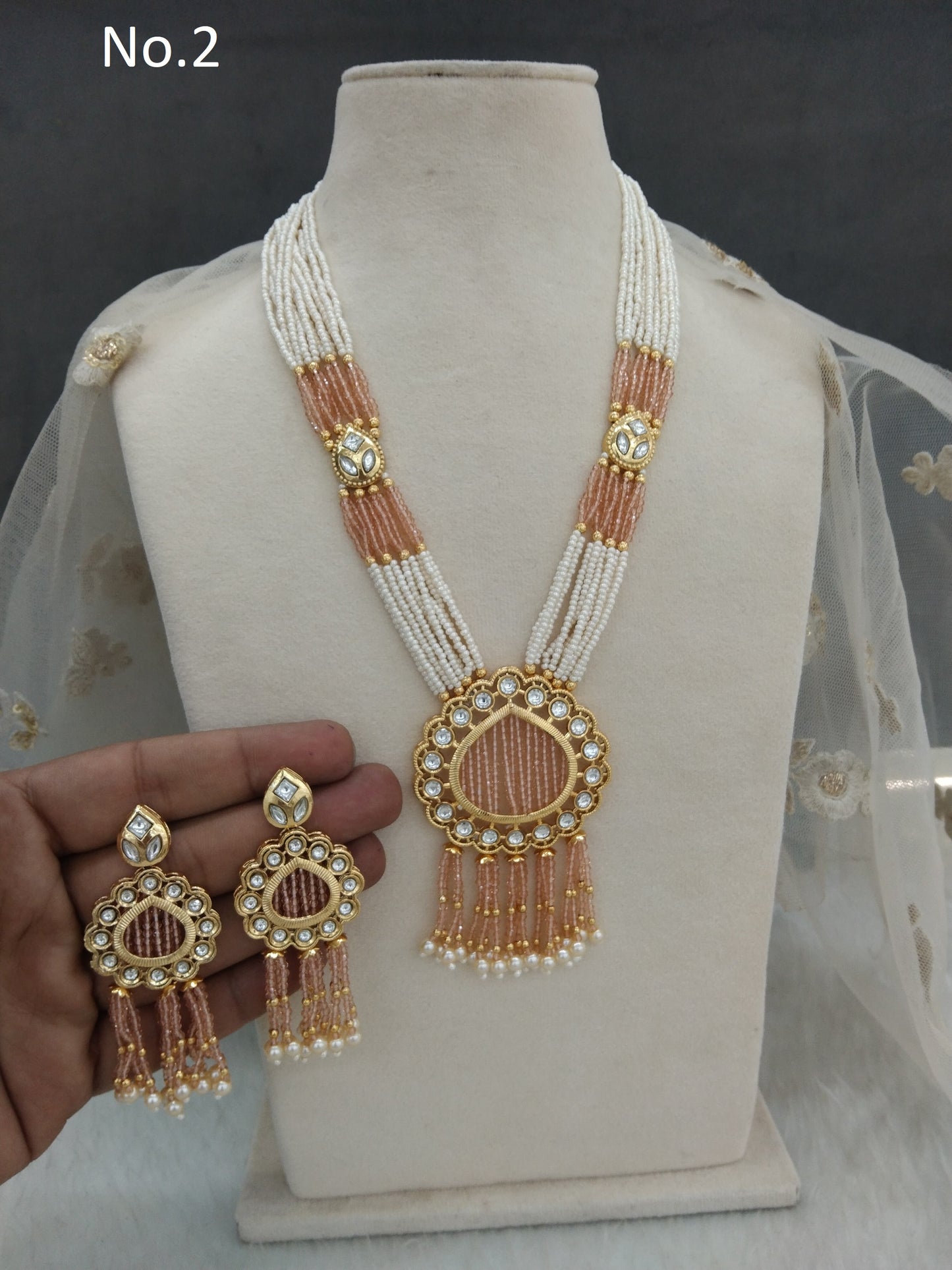 Gold Rani Haar Necklace Jewellery Set/ Ivory Gold Indian Necklace Set/ Indian Jewellery/Muslim Long Necklace sites Set