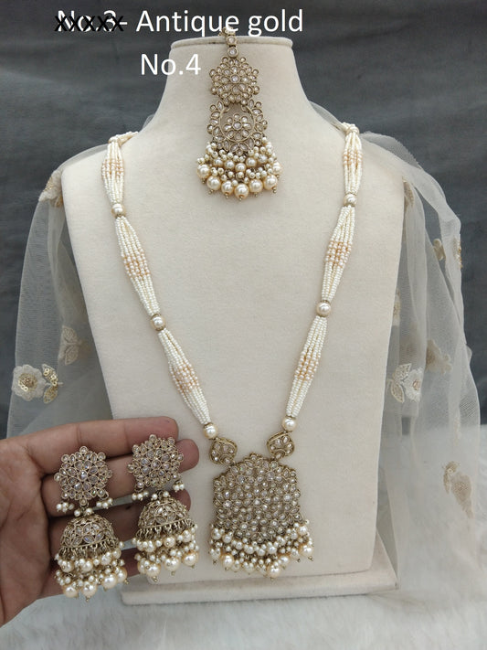 Antique Gold Ivory Indian Rani Haar Necklace Set/Gold Necklace Set/ Indian Jewellery/Muslim Long Necklace sites Set