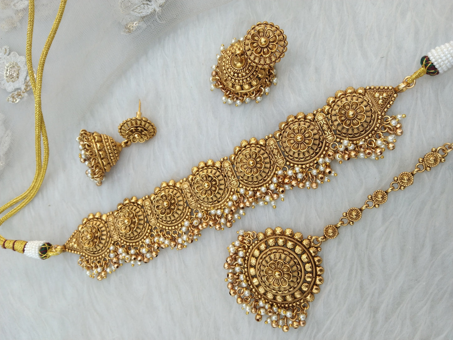 Gold Plat Polki Choker Indain Jewellery Selvi Set