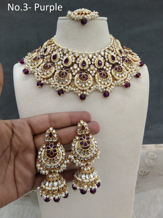 Indian Jewellery/ Gold purple Kundan necklace Set Indian gold Harris Necklace